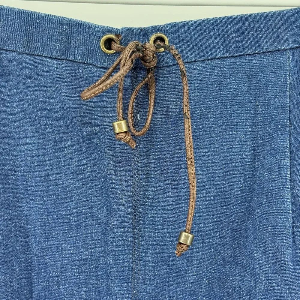 Y2K Denim Jean Maxi‎ Skirt Cargo Tie Waist Modest Casual Boho 90s Grunge Size 8